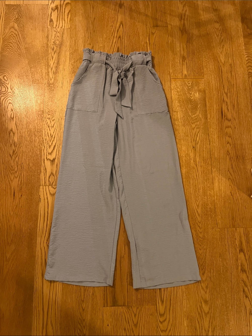 High-Rise Paperbag Wide-Leg Pants in Light Gray